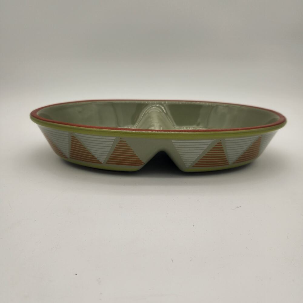 Himark Made In Portugal Moss Green With Terracotta Rim 12" Divided Serving Dish